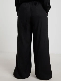 Simply Be Black Tie Waist Wide Leg Linen Mix Trousers