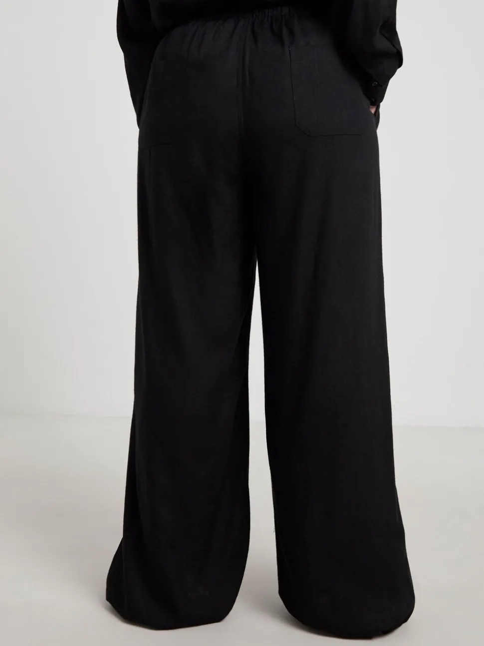 Simply Be Black Tie Waist Wide Leg Linen Mix Trousers
