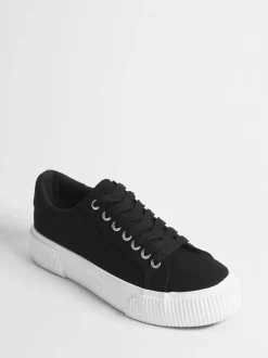 Simply Be Black Wide Fit Canvas Chunky Ribbed Sole Trainers