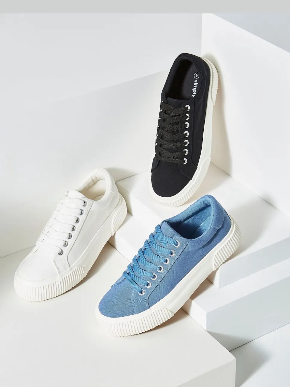 Simply Be Black Wide Fit Canvas Chunky Ribbed Sole Trainers