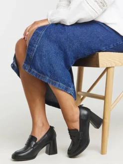 Simply Be Black Wide Fit Vintage Loafer On Platform Heel