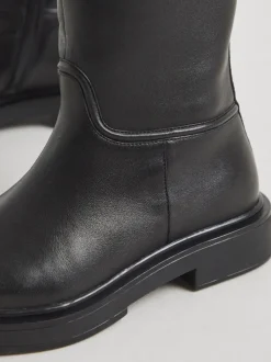 Simply Be Black Wide Fit Leather Knee High Riding Boots