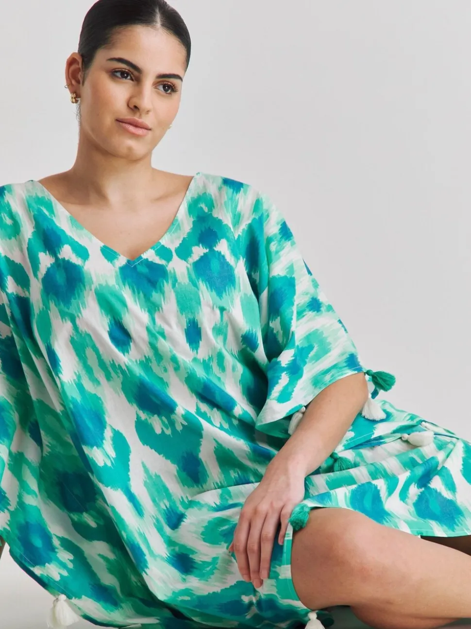 Simply Be Blue Beach To Beach Tassel Trim Kaftan