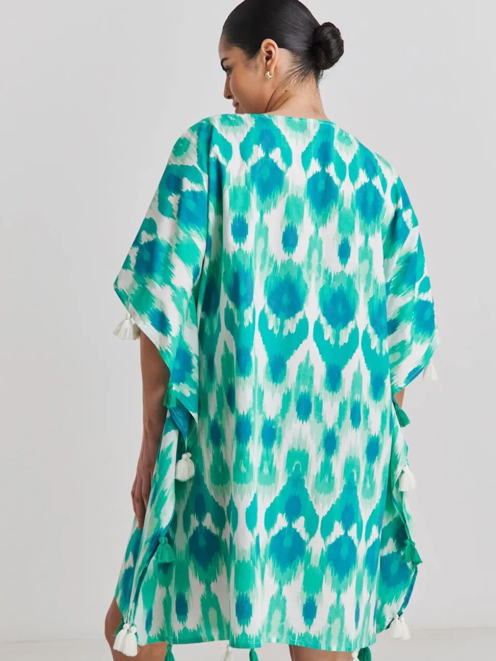 Simply Be Blue Beach To Beach Tassel Trim Kaftan
