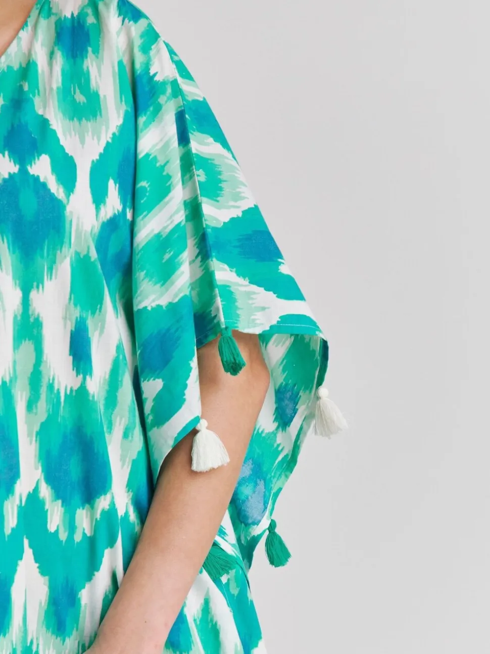 Simply Be Blue Beach To Beach Tassel Trim Kaftan