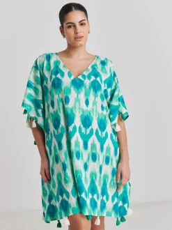 Simply Be Blue Beach To Beach Tassel Trim Kaftan