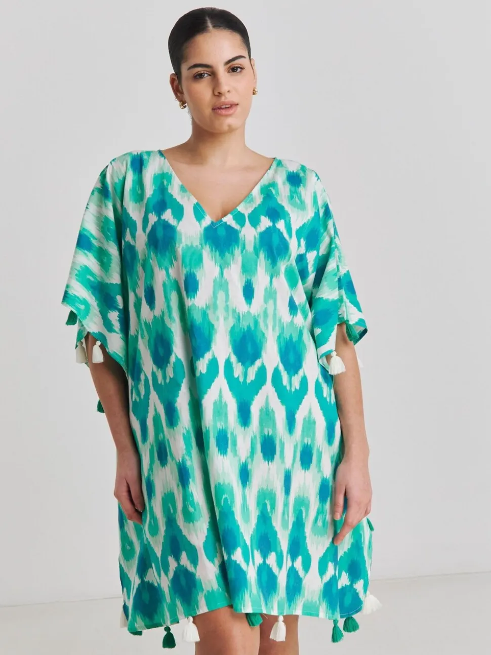 Simply Be Blue Beach To Beach Tassel Trim Kaftan