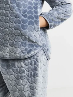 Simply Be Blue Pretty Secrets Heart Print Quarter Zip Fleece Twosie Pyjama Set