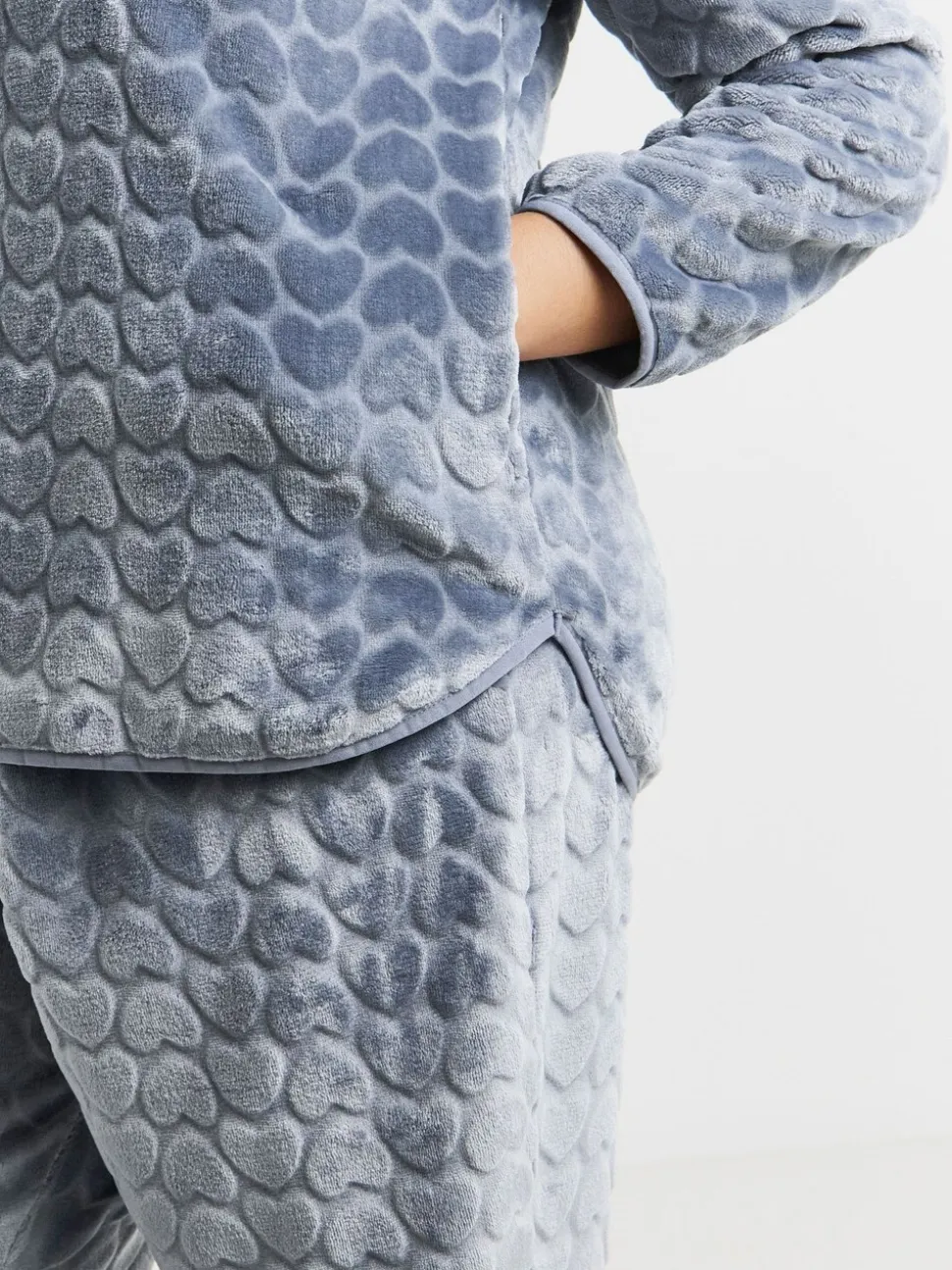 Simply Be Blue Pretty Secrets Heart Print Quarter Zip Fleece Twosie Pyjama Set