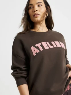 Simply Be Brown Boucle Slogan Sweatshirt
