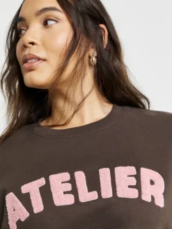 Simply Be Brown Boucle Slogan Sweatshirt