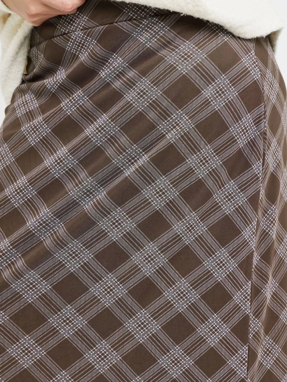 Simply Be Brown Check Print Mesh Midaxi Skirt