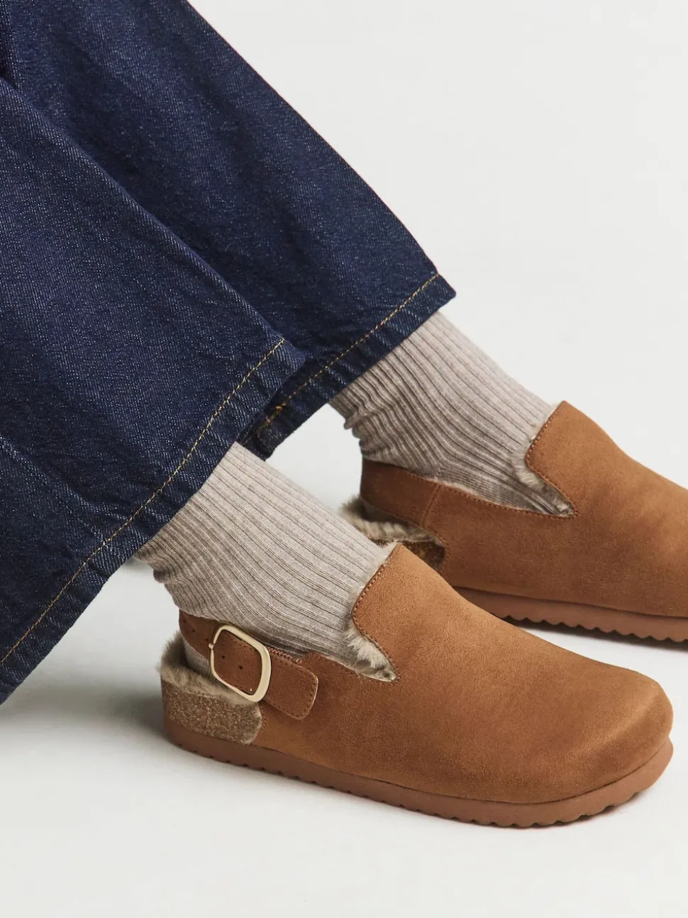 Simply Be Brown Fluffy Mules With Back Strap