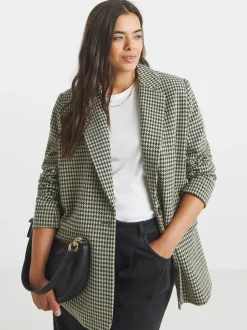 Simply Be Brown Houndstooth Single Breasted Blazer