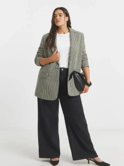 Simply Be Brown Houndstooth Single Breasted Blazer