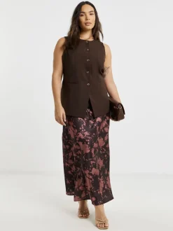 Simply Be Brown Satin Maxi Skirt