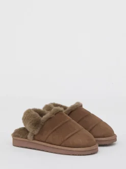 Simply Be Brown Slingback Fluffy Slippers