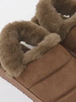 Simply Be Brown Slingback Fluffy Slippers