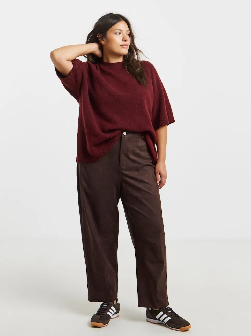 Simply Be Brown Suedette Barrel Leg Trousers