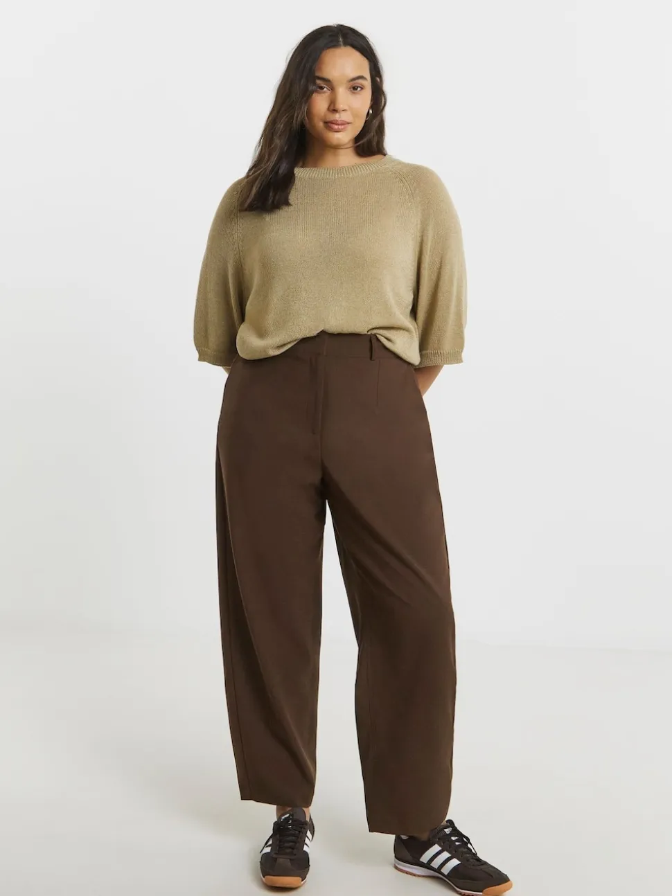 Simply Be Brown Tailored Barrel Leg Trouser