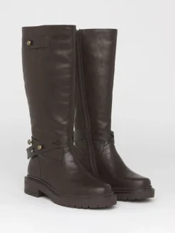 Simply Be Brown Wide Fit Casual Knee High Boots With Wrap Detail