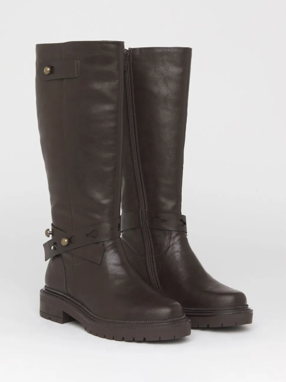 Simply Be Brown Wide Fit Casual Knee High Boots With Wrap Detail
