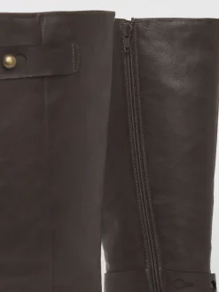 Simply Be Brown Wide Fit Casual Knee High Boots With Wrap Detail