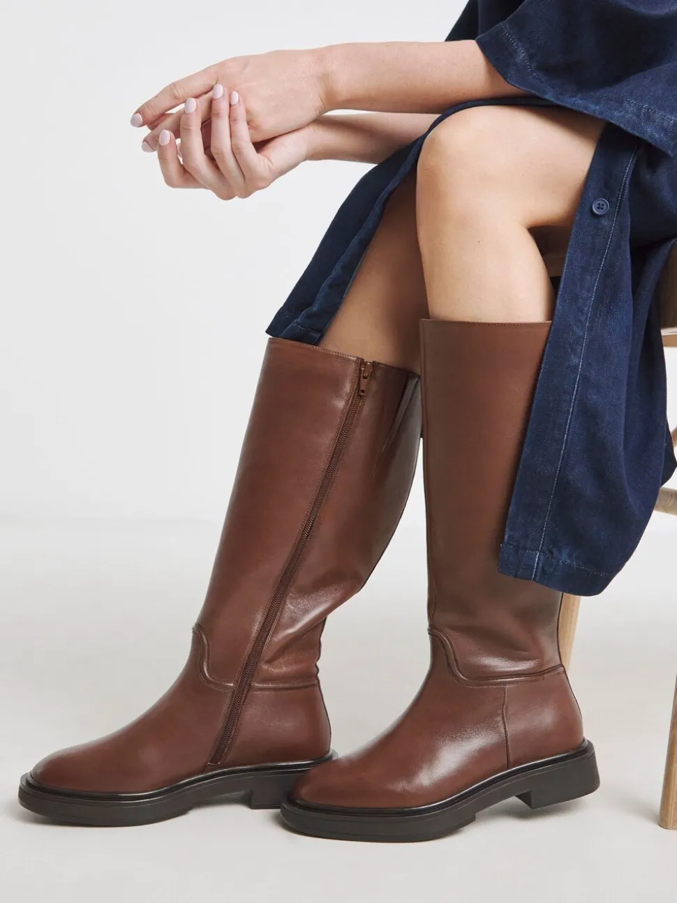 Simply Be Brown Wide Fit Leather Knee High Riding Boots