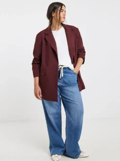 Simply Be Burgundy Red Oversized Single Breasted Blazer