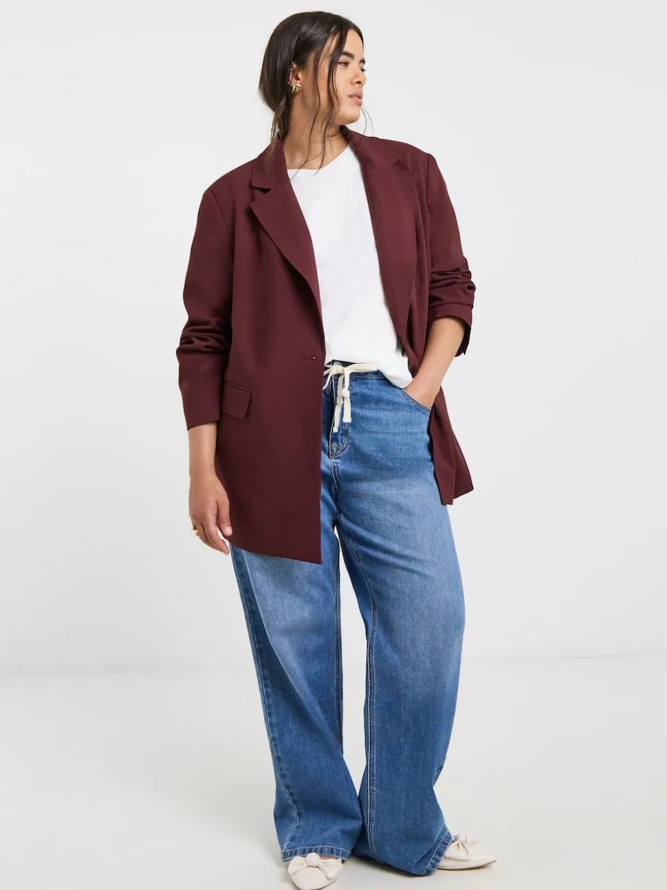 Simply Be Burgundy Red Oversized Single Breasted Blazer