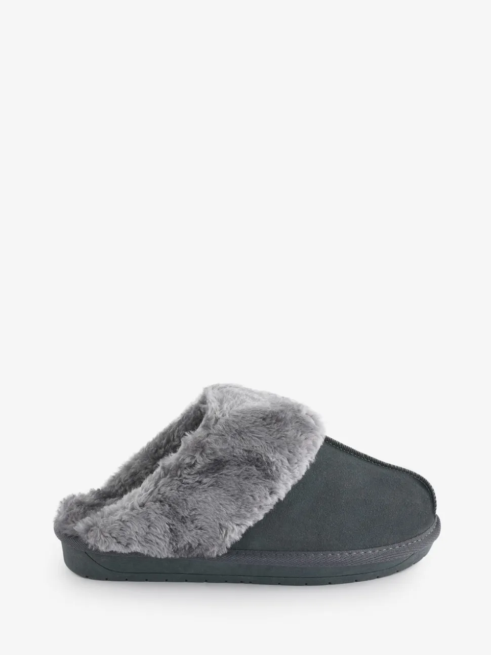 Simply Be Dark Grey Standard Fit Faux Fur Lined Suede Mule Slippers