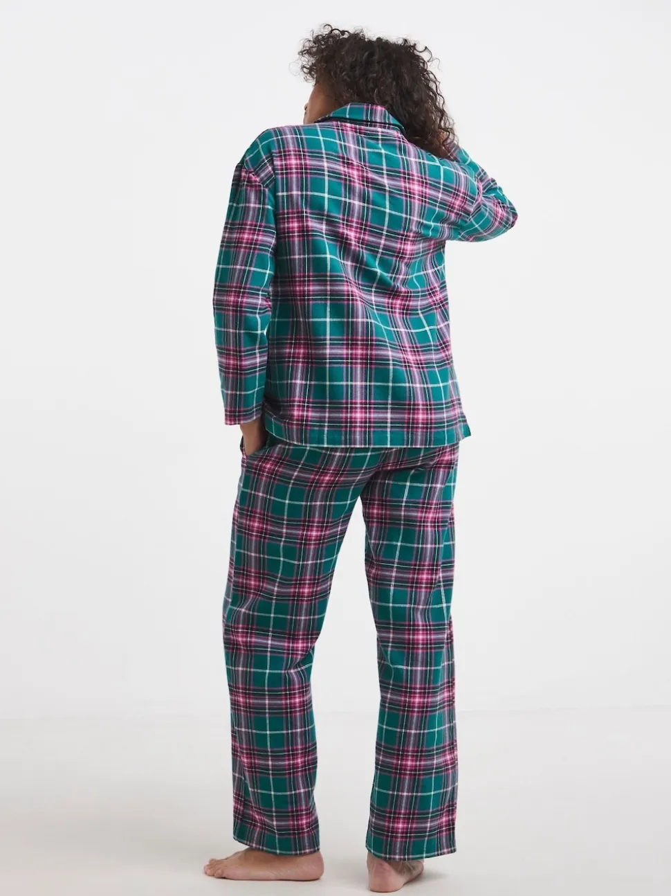 Simply Be Green Pretty Secrets Lurex Check Button Through Pyjamas Set