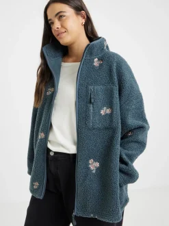 Simply Be Grey Floral Borg Embroided Slogan Sweatshirt