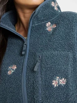 Simply Be Grey Floral Borg Embroided Slogan Sweatshirt