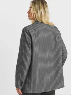 Simply Be Grey Relaxed Pinstripe Blazer