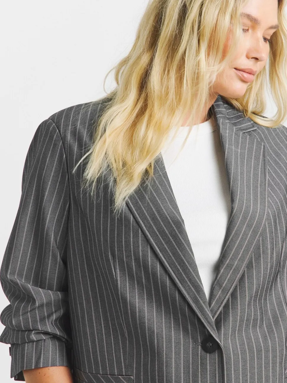 Simply Be Grey Relaxed Pinstripe Blazer
