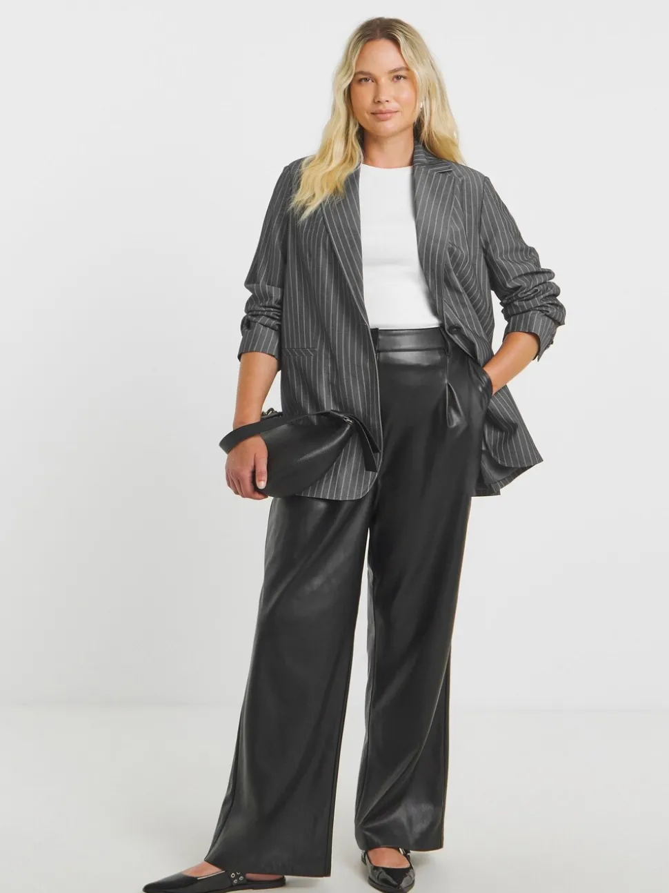 Simply Be Grey Relaxed Pinstripe Blazer