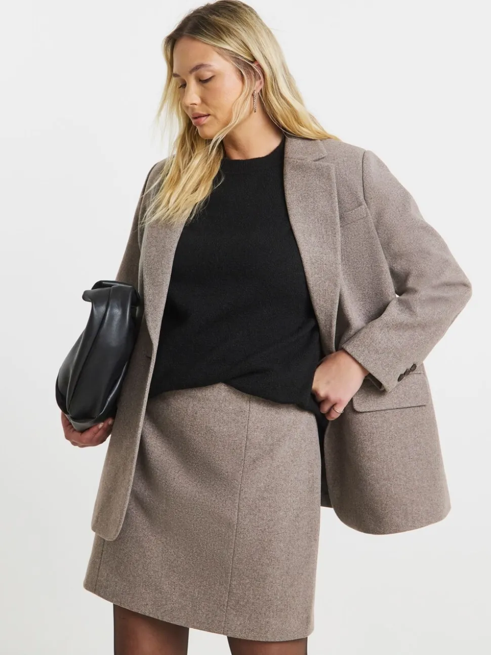 Simply Be Grey Wool Look Tailored Mini Skirt