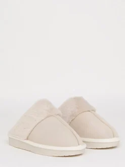 Simply Be Natural Standard Fit Faux Fur Lined Suede Mule Slippers