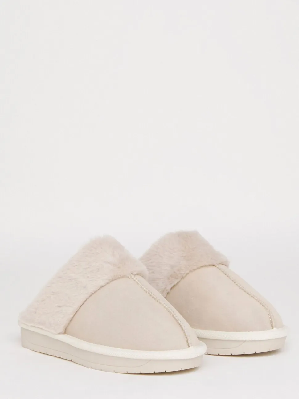 Simply Be Natural Standard Fit Faux Fur Lined Suede Mule Slippers