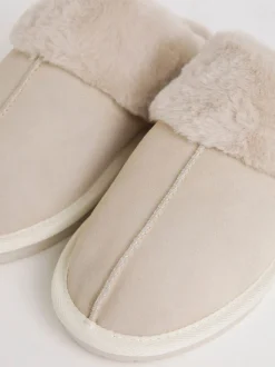 Simply Be Natural Standard Fit Faux Fur Lined Suede Mule Slippers