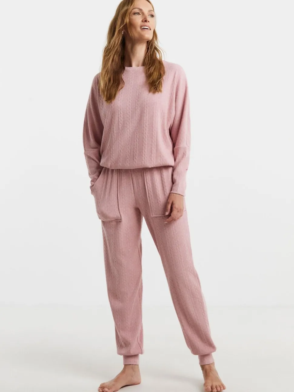 Simply Be Pink Pretty Secrets Cable Knit Lounge Set