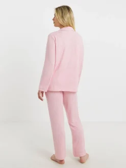 Simply Be Pink Pretty Secrets Brushed Ribbed Button Through Pyjama Set