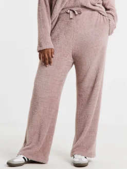 Simply Be Pink Ribbed Wide Leg Joggers