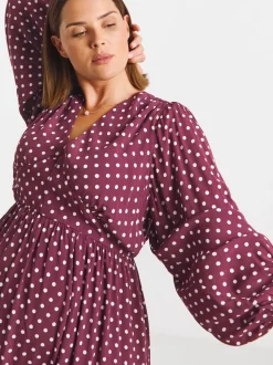 Simply Be Red V-Neck Button Through Midi Dress
