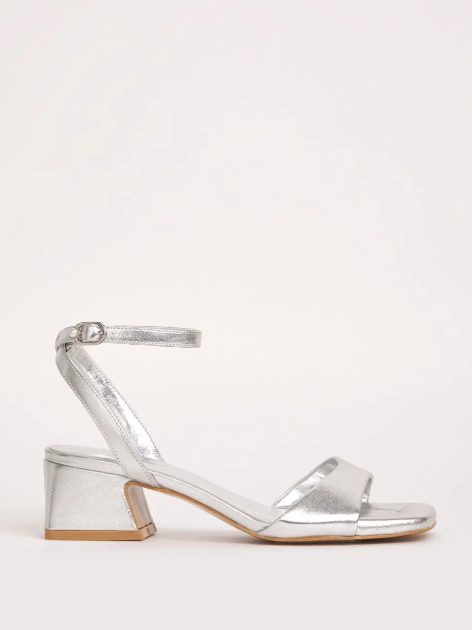 Simply Be Silver Barely There on Low Block Heels in Extra Wide Fit