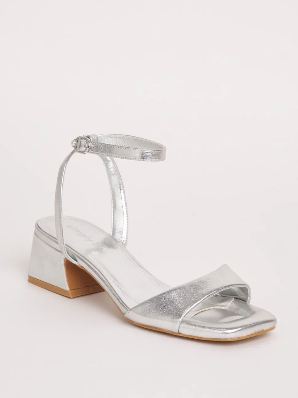 Simply Be Silver Barely There on Low Block Heels in Extra Wide Fit