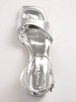 Simply Be Silver Barely There on Low Block Heels in Extra Wide Fit
