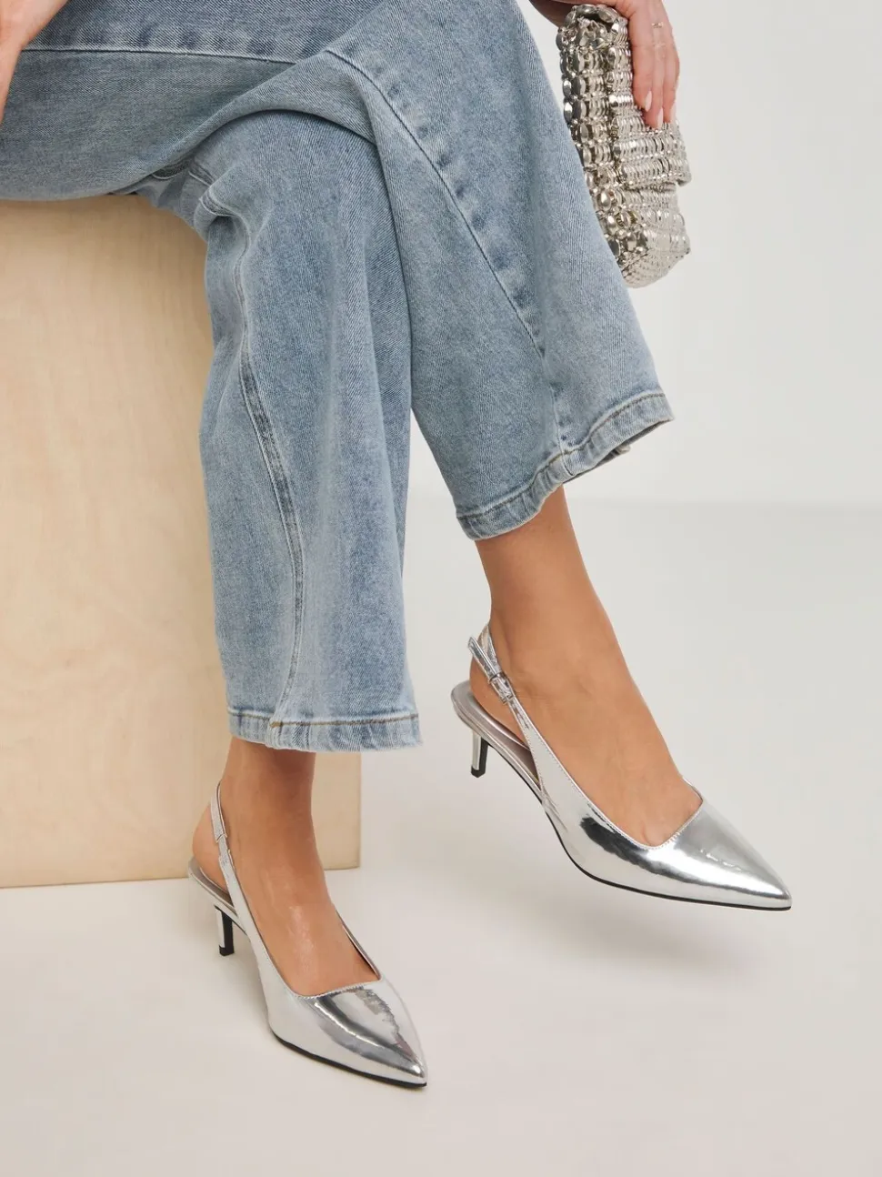 Simply Be Silver Wide Fit Slingback Court Shoes