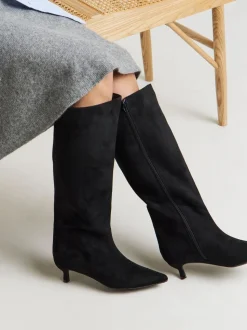 Simply Be Soft Black Wide Fit Kitten Heel Straight Leg Boots